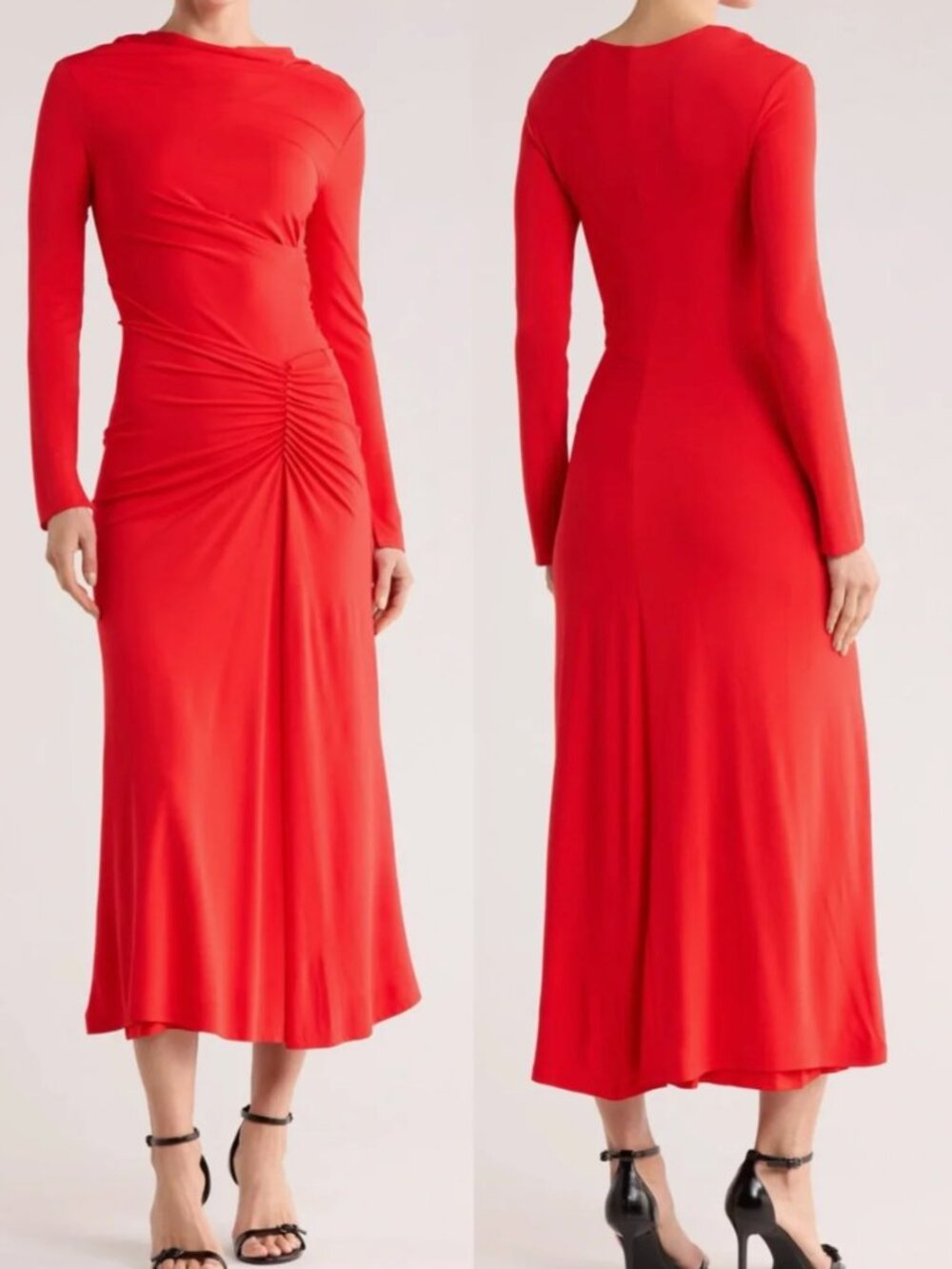 SIMKHAI ferrera dress in fiery red Rouched midi Size 10 NEW